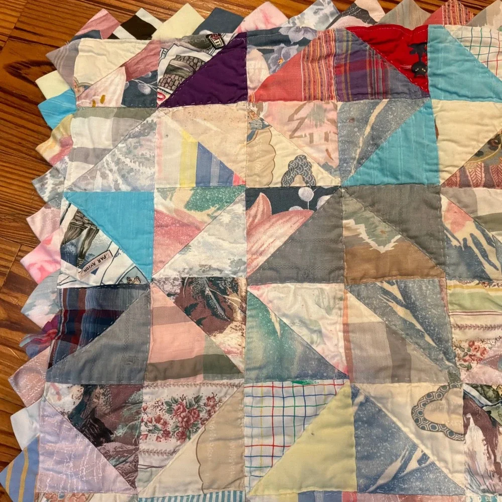 Vintage Handmade Patchwork Quilt Topper Prairie Point Border Colorful 30x29